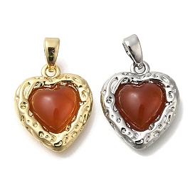 Подвески из натурального сердолика (окрашенные и нагретые), сердце прелести, с фактурной латунной фурнитурой