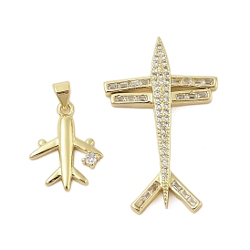 Plane Rack Plating Brass Micro Pave Cubic Zirconia Pendants, Long-Lasting Plated, Lead Free & Cadmium Free