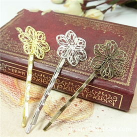 Zinc Alloy Hair Bobby Pin Findings, with Filigree Flower Cabochon Bezel Settings