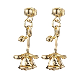 Flower Brass Dangle Earrings, 304 Stainless Steel Stud Earring for Women