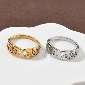 304 женские кольца из нержавеющей стали с кубическим цирконием, сердце, ионное покрытие (ip)