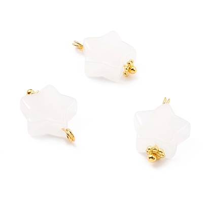 Natural White Jade Charms, with Brass Eye Pin & Alloy Daisy Spacer Beads, Golden, Star