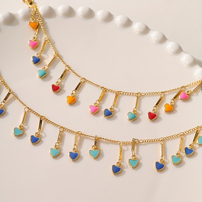 Tobilleras de verano con borlas en forma de corazón de latón esmaltado para vacaciones y uso casual., dorado