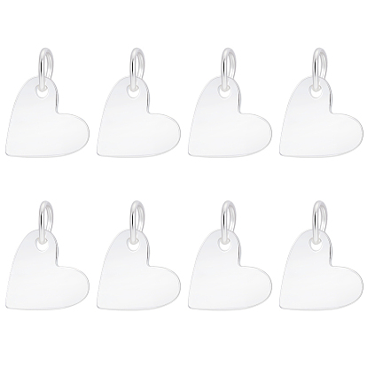 8 шт. 925 подвески-сердечки из стерлингового серебра, с соединительными кольцами и 1полировочной салфеткой из поликарбонатной замши с квадратным краем