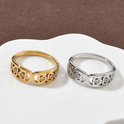 304 женские кольца из нержавеющей стали с кубическим цирконием, сердце, ионное покрытие (ip)