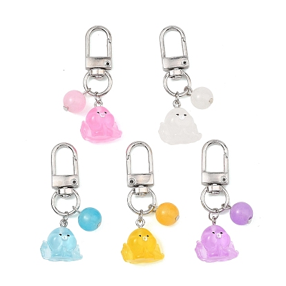 10 piezas 5 decoraciones colgantes de resina de colores, con cuentas de vidrio de imitación de jade y cierres giratorios de aleación, pulpo con forma redonda, Platino