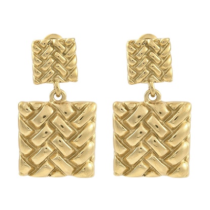 Ионное покрытие (ip) 304 серьги-гвоздики из нержавеющей стали для женщин, прямоугольник с вязаной подвеской