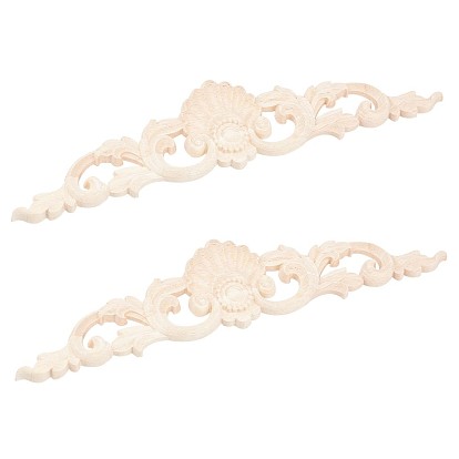 Natural Solid Wood Carved Onlay Applique Craft, Unpainted Onlay Furniture Home Decoration, Flower