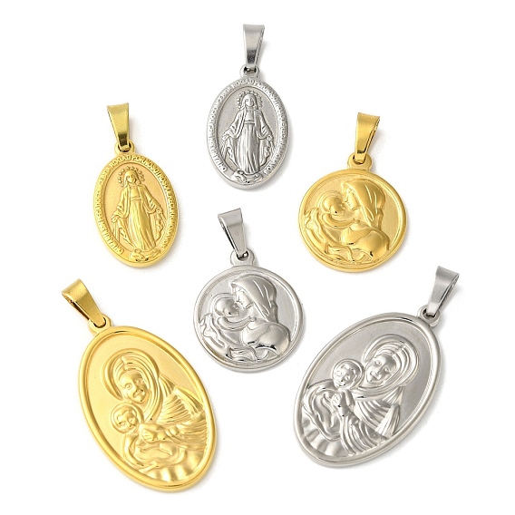 304 подвески из нержавеющей стали, религиозная, овальный/плоский круглый с амулетом святого