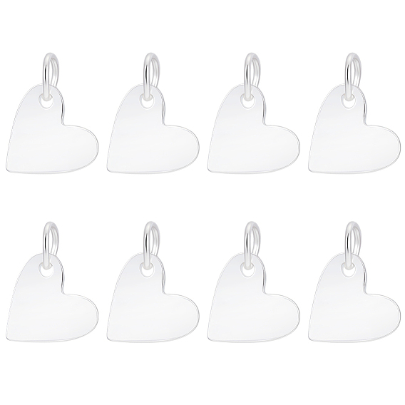 8 шт. 925 подвески-сердечки из стерлингового серебра, с соединительными кольцами и 1полировочной салфеткой из поликарбонатной замши с квадратным краем