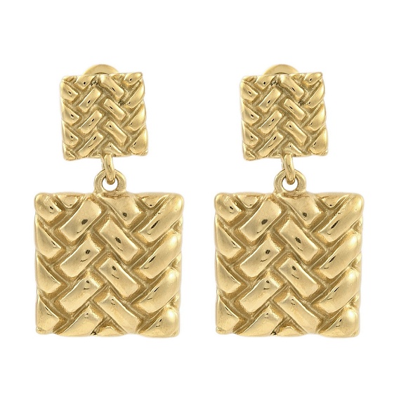 Ионное покрытие (ip) 304 серьги-гвоздики из нержавеющей стали для женщин, прямоугольник с вязаной подвеской