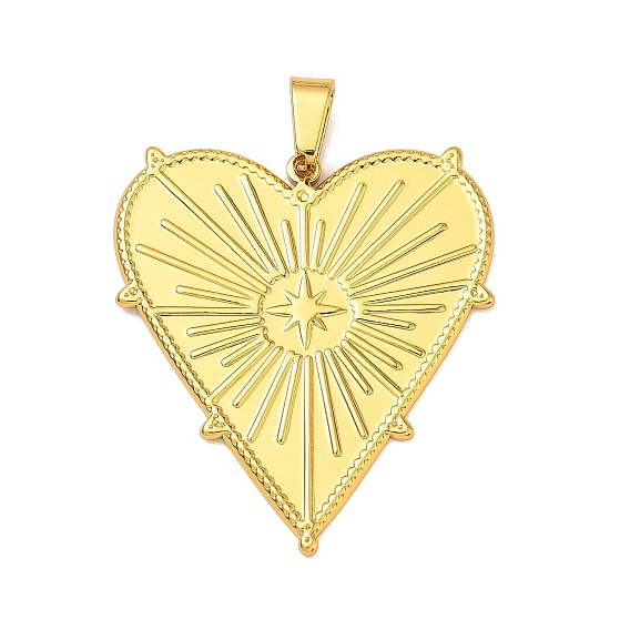 304 Stainless Steel Pendants, Sunburst Heart with Star Charms, Golden