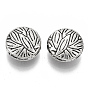 Tibetan Style Alloy Beads, Cadmium Free & Lead Free, Flat Round with Leaf