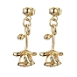 Flower Brass Dangle Earrings, 304 Stainless Steel Stud Earring for Women
