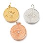 Brass Micro Pave Clear Cubic Zirconia Pendants, with Jump Ring, Long-Lasting Plated, Flat Round with Eye