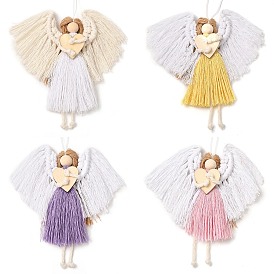 Angel Handmade Woven Macrame Cotton Thread Pendant Decorations, with Wood Beads, for Home Decorations