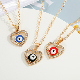 Chic Heart Cutout Eye Necklace with Geometric Pendant for Women