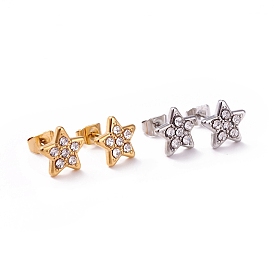 Crystal Rhinestone Star Stud Earrings, 304 Stainless Steel Jewelry for Women