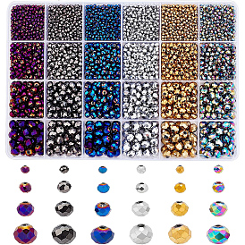4350Pcs 24 Style Electroplate Transparent Glass Beads Strands, Full Plated, Faceted, Rondelle