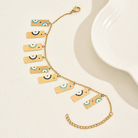 201 браслеты с подвесками из нержавеющей стали и эмалью для женщин, прямоугольник с сглаза