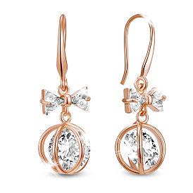 Brass Dangle Earrings, with Grade AAA Cubic Zirconia, Bowknot and Round