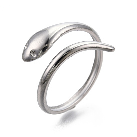 304 Stainless Steel Snake Cuff Rings, Open Wrap Rings for Women Girls