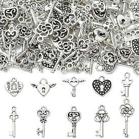 100 шт 10 стили подвески из сплава в тибетском стиле, Брелоки в форме сердца для ключей и замков, без кадмия и без свинца