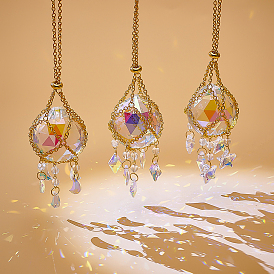 3Pcs Glass Hanging Ornaments, with Iron Chains