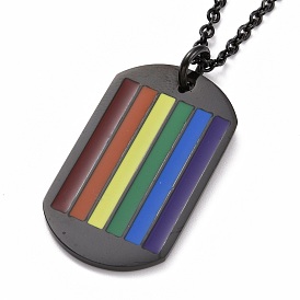 Pride Style Stainless Steel Pendant Necklaces, with Enamel and Iron Chains, Oval, Colorful