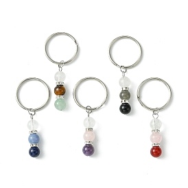 Gemstone Round Beaded Pendant Keychain, with Iron Findings