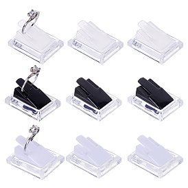 12pcs 3 couleurs présentoirs à bagues en verre organique, avec du plastique, rectangle