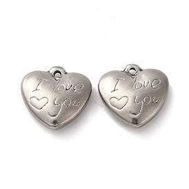 Valentine's Day 304 Stainless Steel Pendants, Heart with Word I Love You