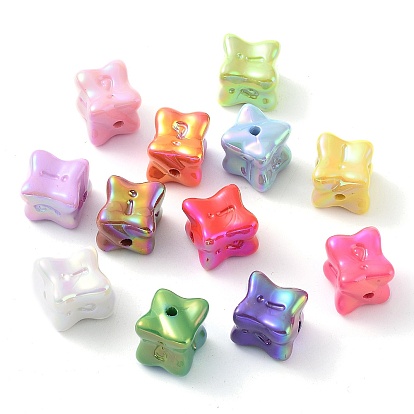 UV Plating Opaque Acrylic Beads, Iridescent, Cube