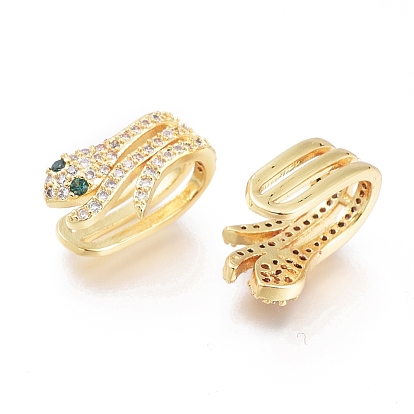 Brass Micro Pave Cubic Zirconia Cuff Earrings, Long-Lasting Plated, Snake