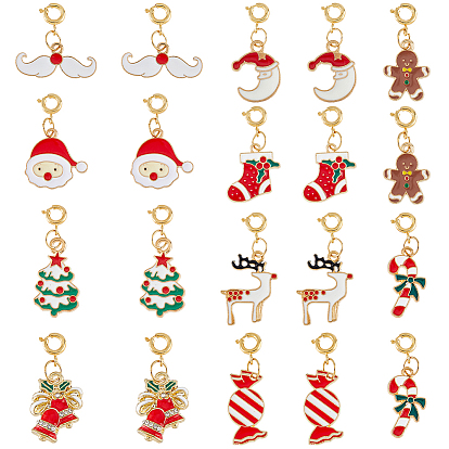 20шт 10 стили рождественские сплавы эмаль подвески украшения, с латунными весной кольцевых застежками