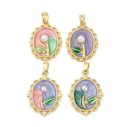 Латунь эмаль подвески, , с имитацией жемчуга, стойки покрытие, прочное покрытие, без кадмия и без свинца