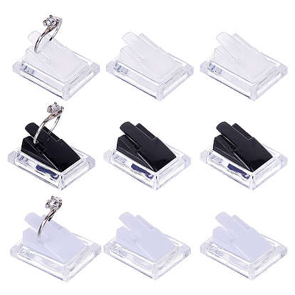 12pcs 3 couleurs présentoirs à bagues en verre organique, avec du plastique, rectangle