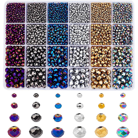 4350pcs 24 style galvanisieren transparente Glasperlenstränge, Voll plattiert, facettiert, Rondell