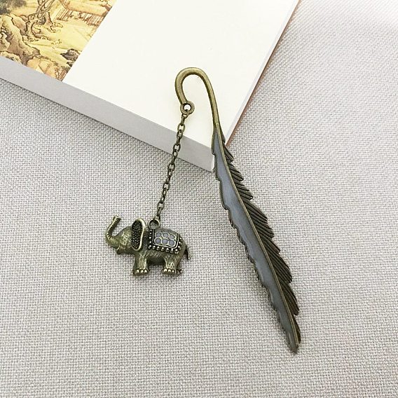 Светящиеся в темноте закладки, закладка в форме пера из люминесцентного сплава, слова/игровые карты/подсолнух/слон/бриллиантовый кулон-закладка, античная бронза/античное серебро