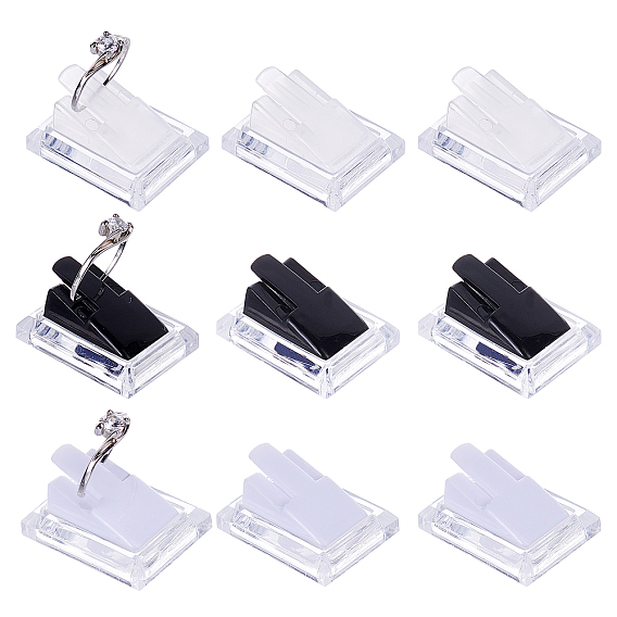 12Pcs 3 Colors Organic Glass Ring Displays, with Plastic, Rectangle