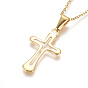 304 Stainless Steel Pendant Necklaces, with Cable Chains and Lobster Claw Clasps, for Religion, Cross