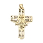 Brass Micro Pave Clear Cubic Zirconia Pendants, Cross with Virgen de Juquila Charms, Rack Plating, Long-Lasting Plated, Cadmium Free & Lead Free