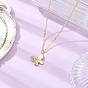 Brass Micro Pave Cubic Zirconia Pendant Necklaces, Butterfly, with Brass Cable Chains, 304 Stainless Steel Lobster Claw Clasps and Rack Plating Brass Chain Extender