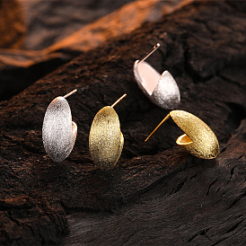 Stylish Matte Gold Egg Stud Earrings for Women - S925 Silver Fashion Jewelry