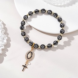 Религиозные браслеты из эмалированного сплава в форме овала с подвесками в виде Девы Марии и креста., браслеты из синтетического гематита с немагнитными бусинами, покрытыми акрилом и методом гальванического покрытия, для женщин.