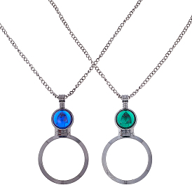 2 шт. 2 цвета увеличительное стекло подвески ожерелья, с цепями из сплава, плоско-круглые