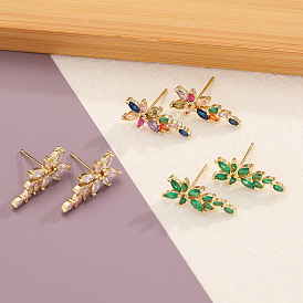 Women's fashion earrings copper micro-inlaid zircon stud earrings flower design earrings gift trendy earrings