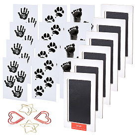 Olycraft 6 Sets Paper Premium No-Mess Ink Baby Footprint & Handprint Ink Pad and Blank Paper, with 4Pcs 2 Style Iron Paperclips