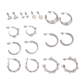 Boucles d'oreilles anneau & triangle & rond, Boucles d'oreilles demi-créoles en perles de résine, boucles d'oreilles créoles ouvertes pour femmes
