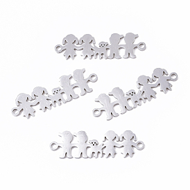201 Stainless Steel Links Connectors, Laser Cut, Girl with Boy and Dog